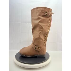 Journee Collection Womens Sz 7 Spokane Wide Calf Stacked Heel Brown Riding Boots